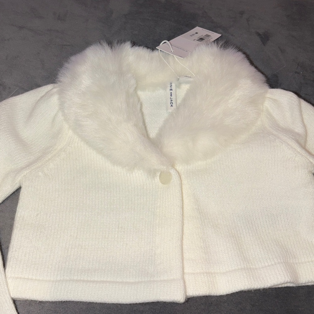 Janie & jack white fur trim cardigan sweater 18-24 mos new nwt jacket dressy - Picture 2 of 3